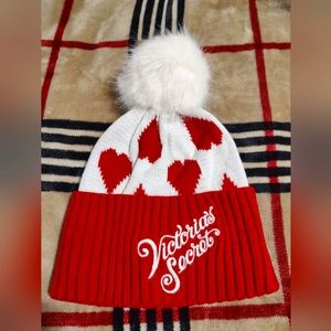 Victoria's Secret Beanie with pom pom and hearts NWT